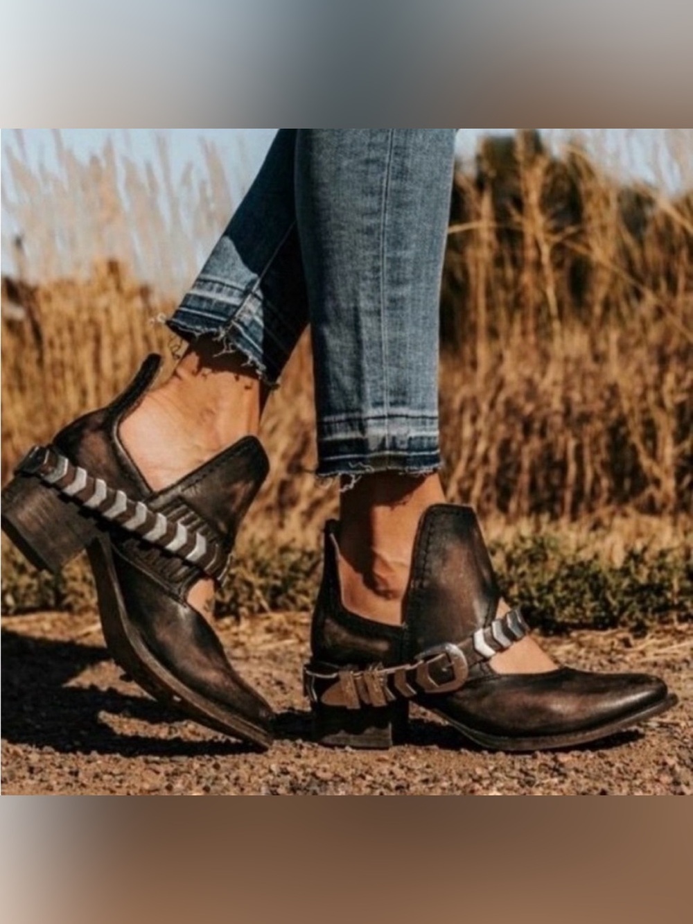 freebird Blade Black Leather Wooden Heeled Boots with Silver Buckle 8 - Picture 2 of 13